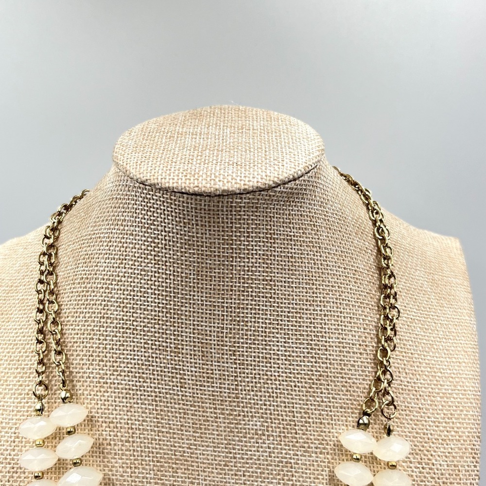 Vintage Retro Multi-Strand Beaded Statement Necklace Green Navy White Gold Tone - Picture 8 of 13